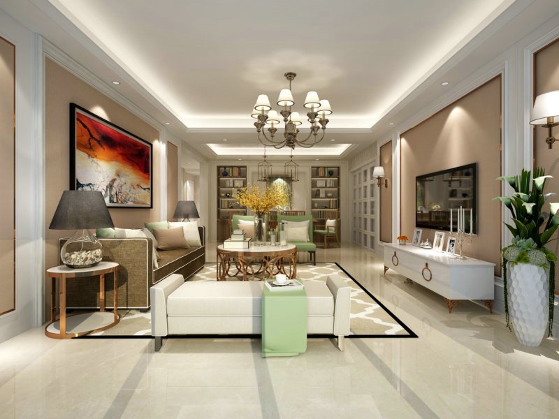 廣州深業(yè)&middot;江悅灣歐式風格三居室裝修效果圖_130平米13萬裝修設(shè)計案例