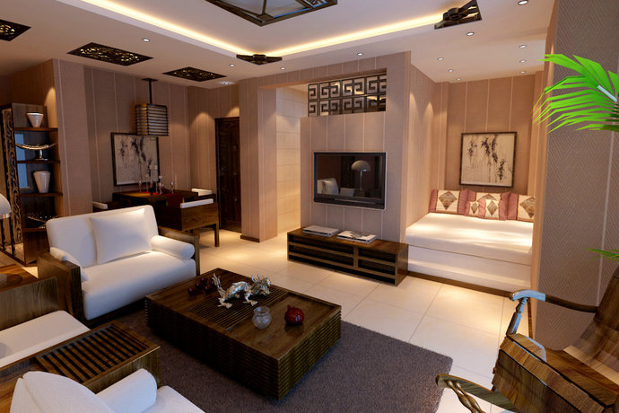 64平米1室1廳現(xiàn)代中式客廳裝修效果圖_設(shè)計案例_太平洋家居網(wǎng)高清圖庫