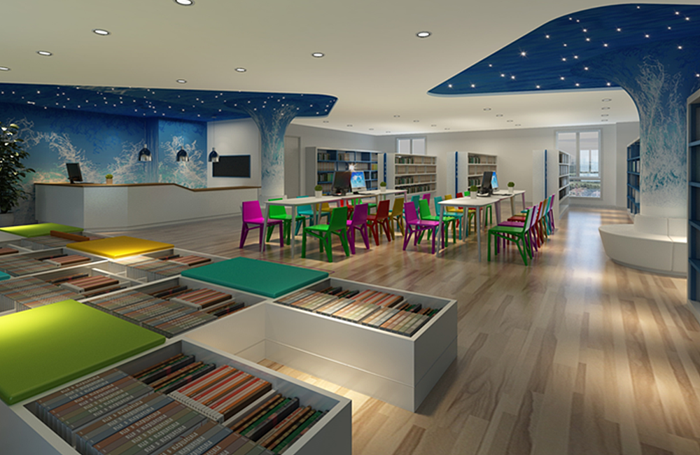 鄭州小學圖書館設計新標桿 京創裝飾案例效果圖深度賞析